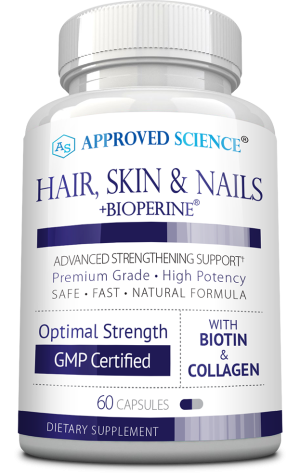 Bottle of Approved Science® Hair, Skin & Nails