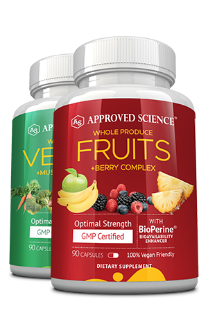 Bottle of Approved Science Fruits + Approved Science Veggies