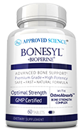 White bottle labeled BONESYL for bone strength.