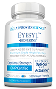 White supplement bottle labeled for advanced eye care.