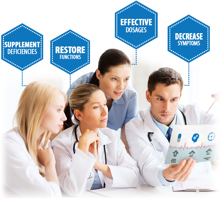 Doctors reviewing liver support strategies: supplement deficiencies, restore functions, effective dosages, decrease symptoms.